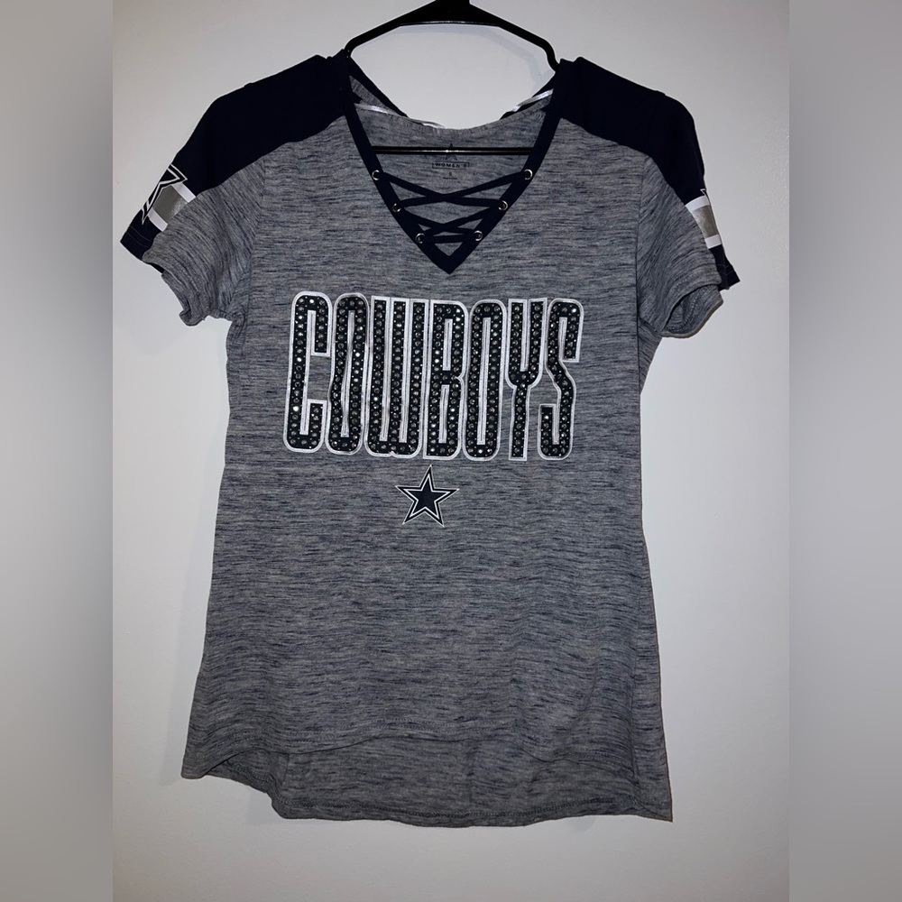 Ladies Dallas Cowboys Tshirt Gray and Blue